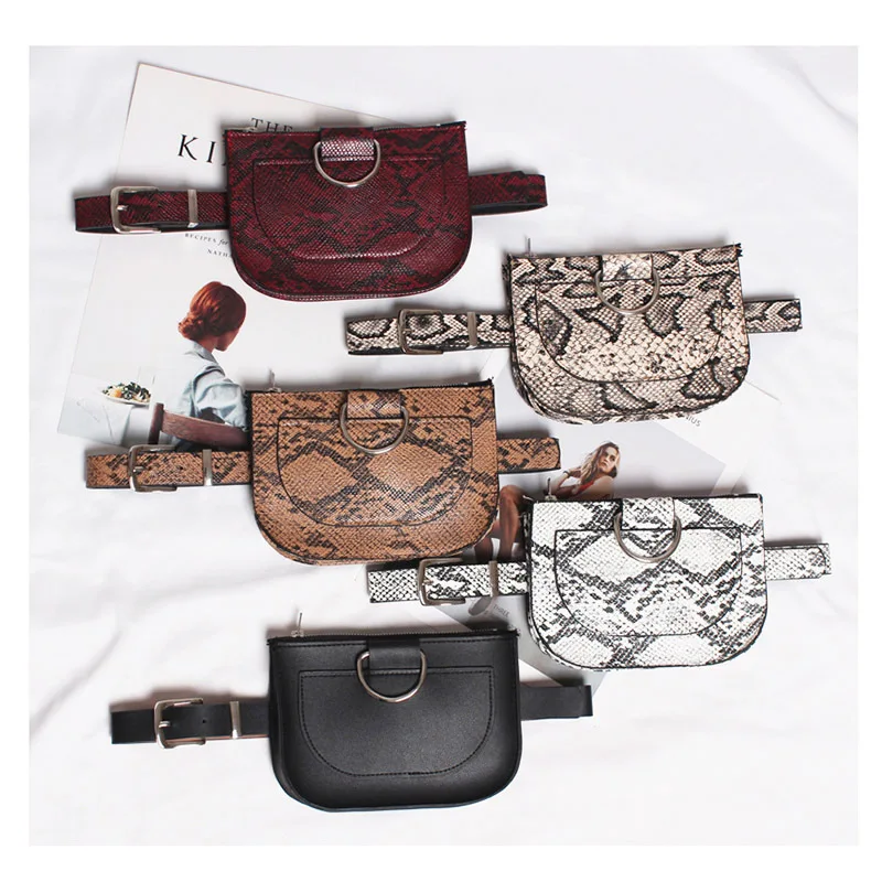 

Women Waist Pack Serpentine Fanny Pack Pu Leahter Waist Bag Famal Fashion Snake Skin Waist Belt High quality Female Purse