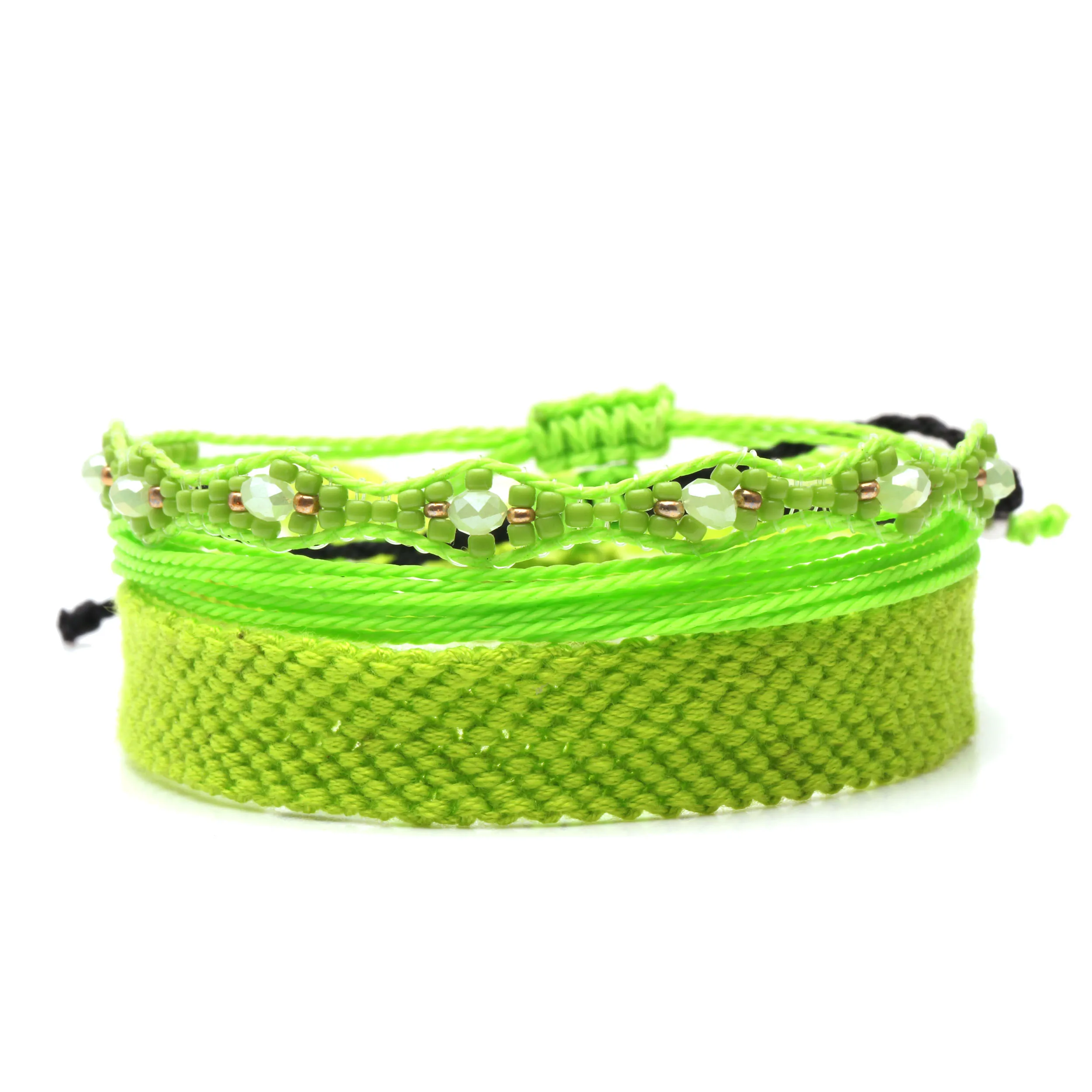 Богемный Стек 3 шт набор зеленые многонитевые плетеные браслеты дружбы для