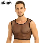 Iiniim, сексуальный, модный, мужской, без рукавов, прозрачный, сетчатый топ, майка для бодибилдинга, жилет для ночного клуба, костюмы для вечеринок
