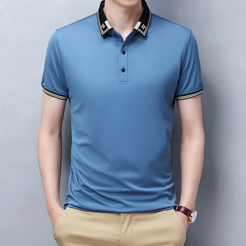 

2021 New Fashion Brand Polo Shirt Men's Summer Mandarin Collar Slim Fit Solid Color Button Breathable Polos Casual Men Clothing