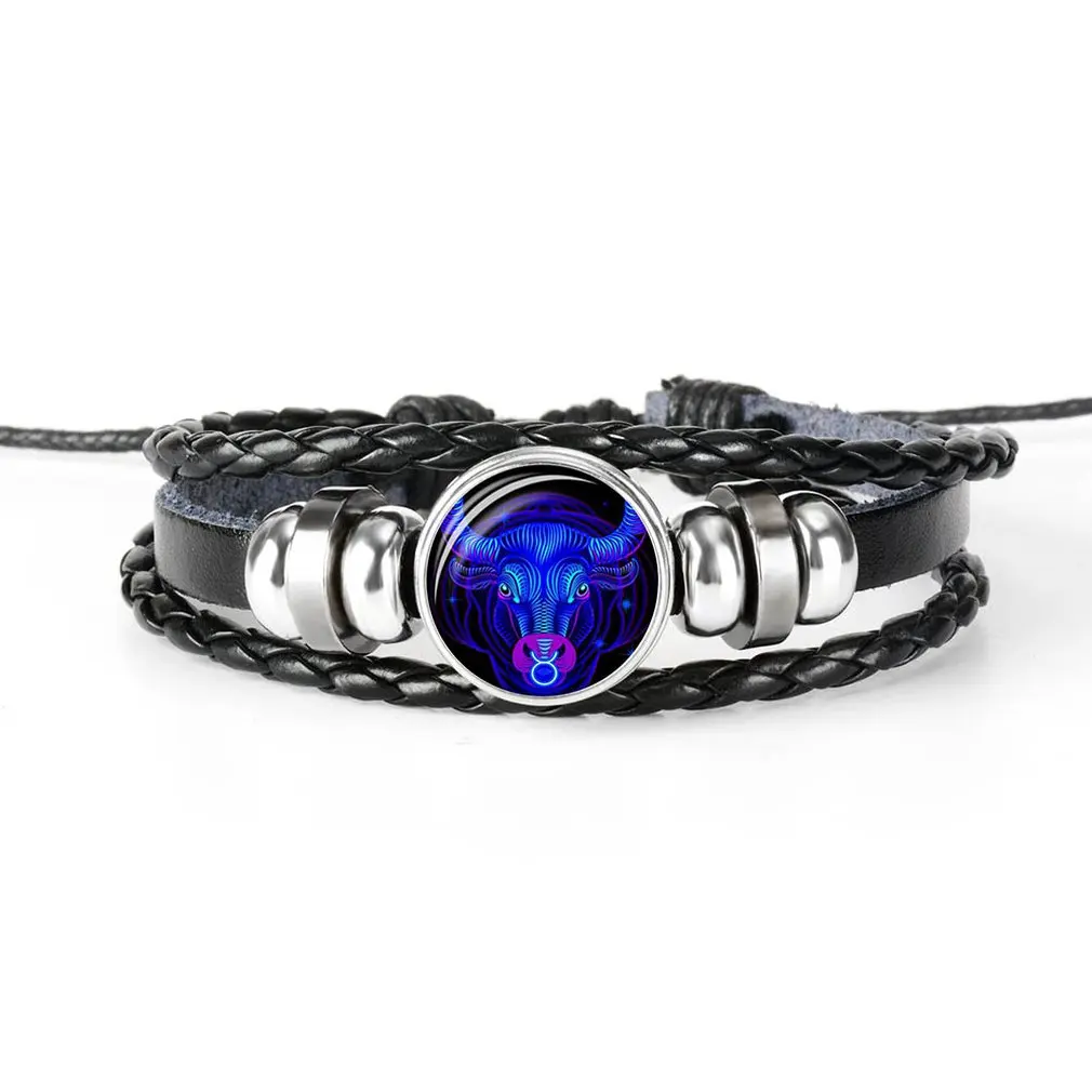 12 созвездий зодиака кожаный браслет ручной работы для мужчин и женщин стеклянные