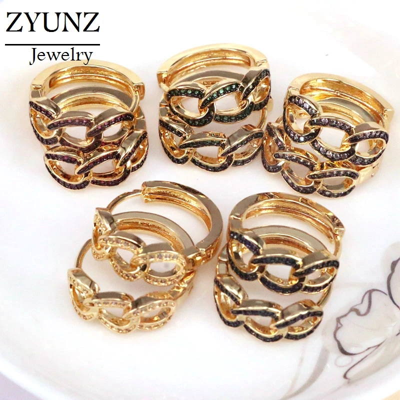 

5 пар, разноцветные женские серьги-кольца с фианитами