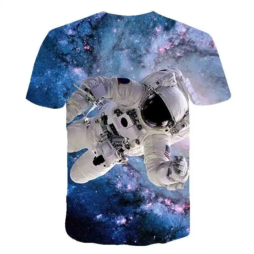 

New space astronaut print T-shirt Men's casual top fun 3DT shirt Summer O collar shirt Harajuku fashion astronaut T-shirt