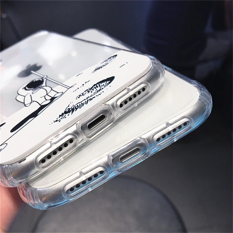 Lovebay Fashion Astronaut Space Transparent Phone Case For iPhone 12 Mini 13 11 Pro Max X XR XS Max 7 8 Plus Soft TPU Back Cover