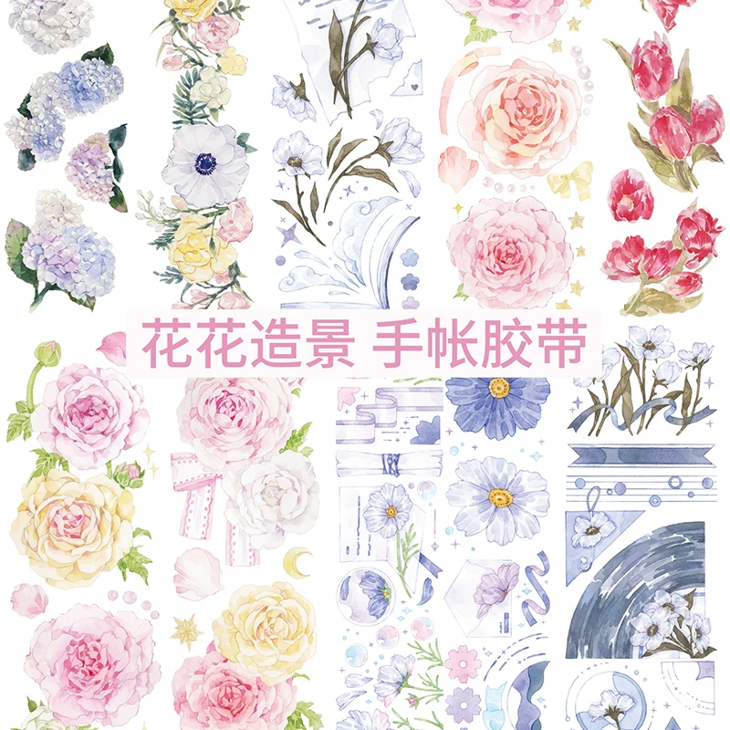 

12 Designs Washi Tape Flowers Girl Scenery Rose Planner Japanese Decor Adhesive DIY Masking Paper Stickers Diary Scrapbooking