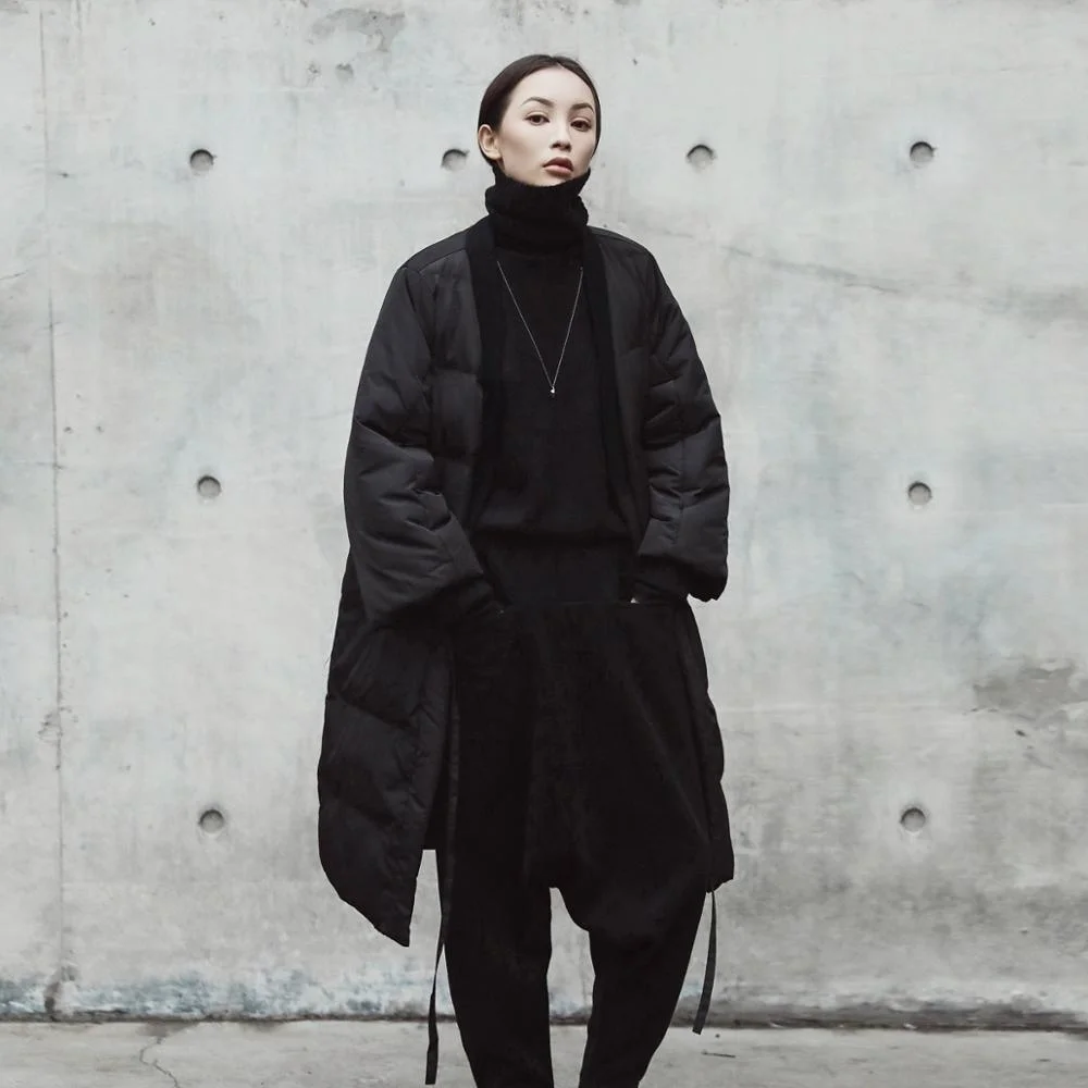 

Spring V-collar New Solid Color Black Big Size Cotton-padded Bandage Coat Women Jacket Fashion MY-238