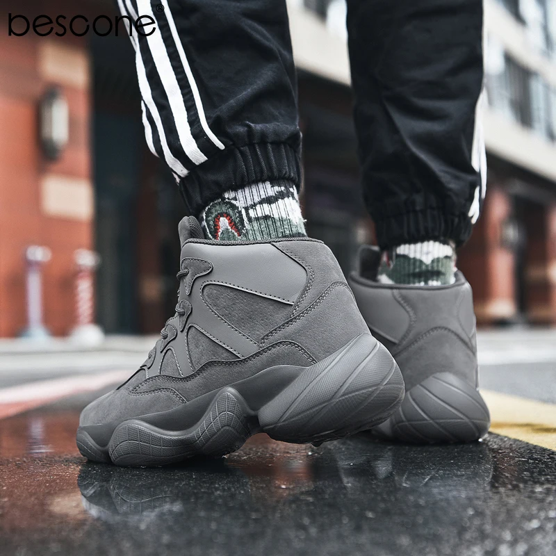 BESCONE мужские большие размеры зимние кроссовки Теплый плюш мех Уличная обувь
