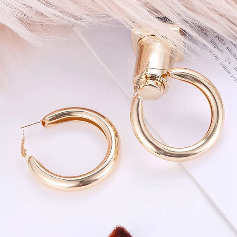 Классические круглые большие серьги кольца из нержавеющей стали новый тренд
