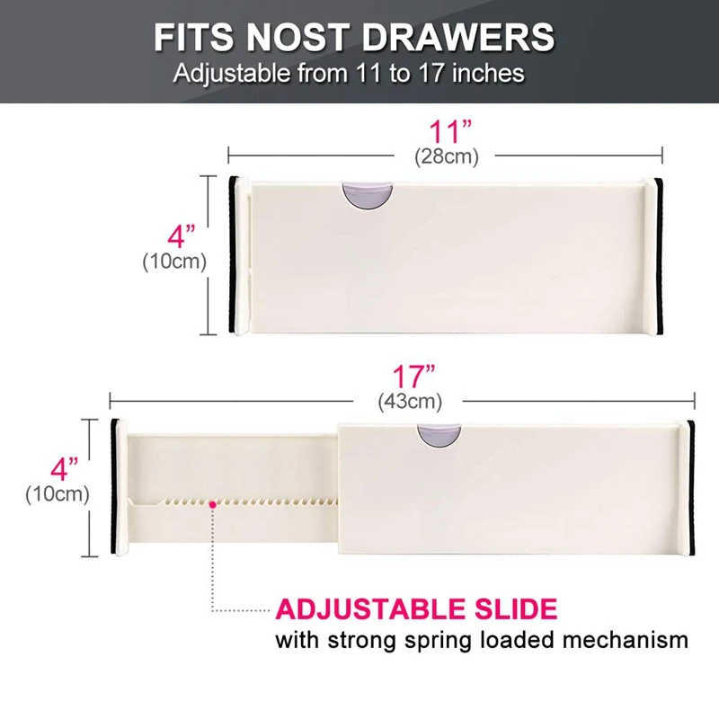 Drawer Dividers Organizer 5 Pack Adjustable Separators 4 Inch High Expandable From 11-17 for Bedroom Bathroom Closet Clothi |