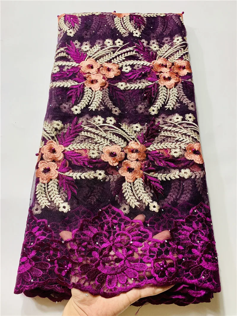 

2020 high quality african lace fabric blue tulle lace french net lace with beads and stones 5yards