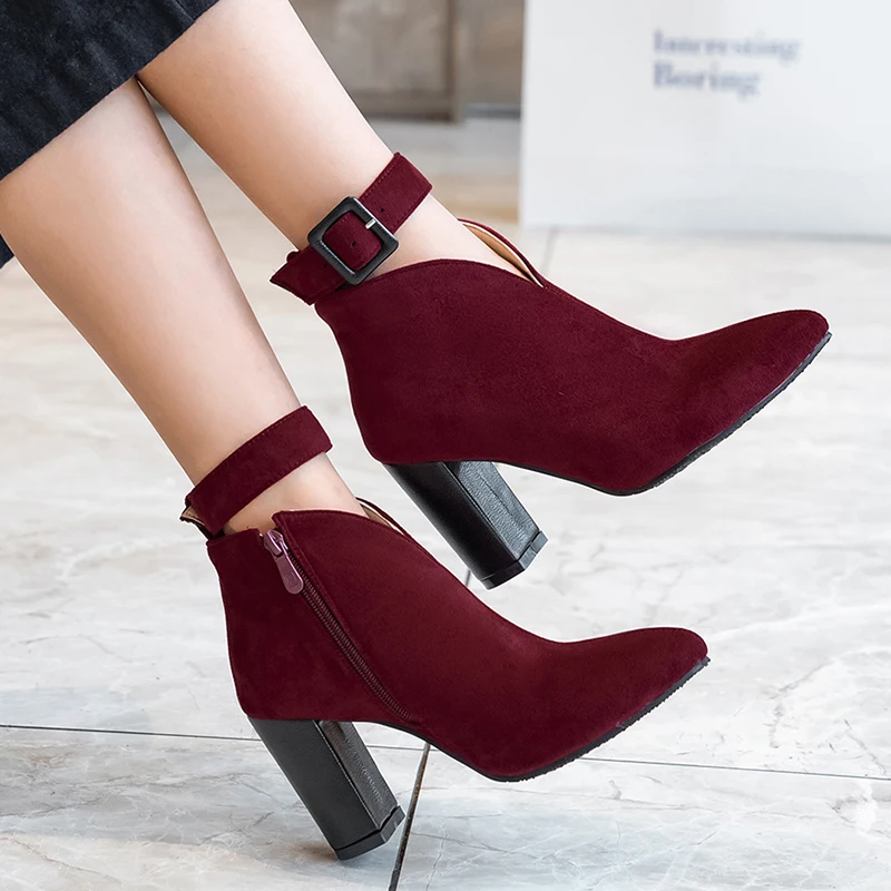 Rimocy/женские ботильоны на квадратном каблуке с пряжкой размера плюс пикантные