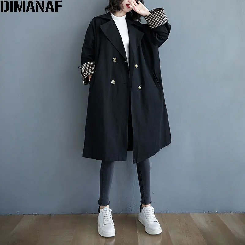 

Женская куртка в клетку DIMANAF, черная свободная длинная куртка в стиле пэчворк с принтом, верхняя одежда в стиле оверсайз, для зимы