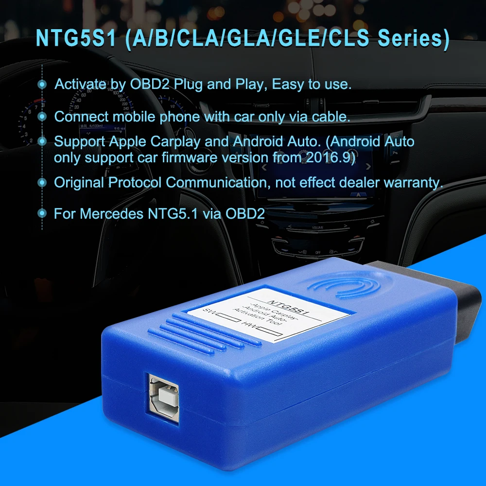 

New Carplay NTG5S1 Auto OBD2 Activation Tool Car Play For Mercedes For Benz NTG5.1 Easy Use For iPhone/Android NTG5 S1 Activator