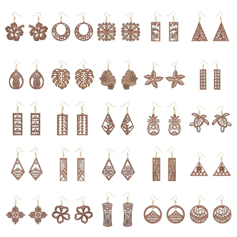 Длинные серьги в стиле бохо Висячие деревянные подвески геометрической формы
