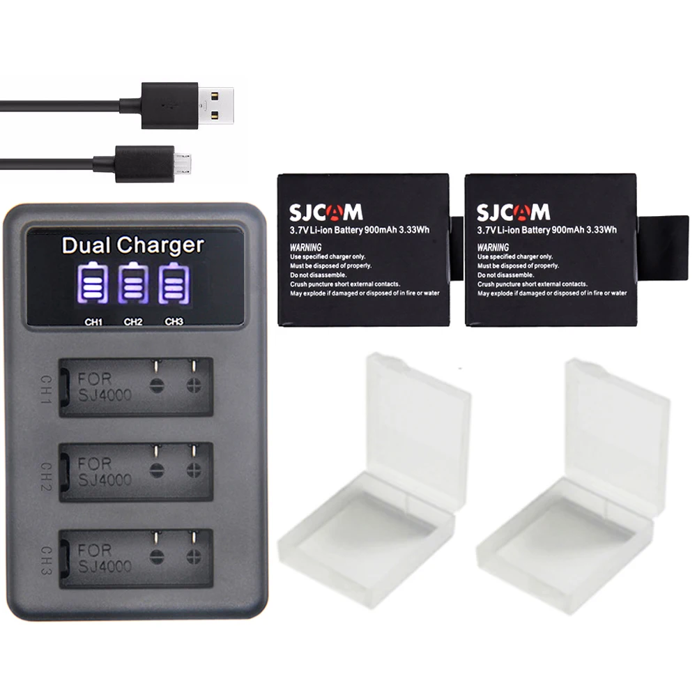 2batteries charger S009 SJ 4000 Батарея Экшн-камера eken H9 SJ5000, Wi-Fi+ 3 Порты светодиодный зарядное устройство для спортивной экшн-камеры SJCAM sj4000 Батарея SJ6000 SJ7000 SJ8000 sj9000 M10 - Цвет: 2batteries charger