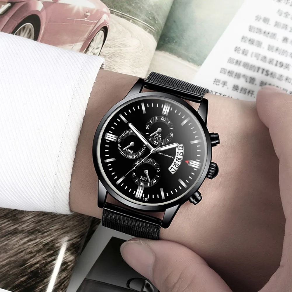 

Mens Luxury Watches Quartz Watch Casual Slim Mesh Steel Sport WristWatch Business Calendar Clock Relogio Masculino