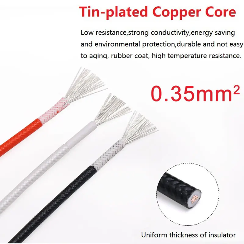 

Fiber Braided Silicone Rubber Wire Square 0.35mm Insulated Electric Heating Hotline Cable Copper High Temperature Carbon Warm
