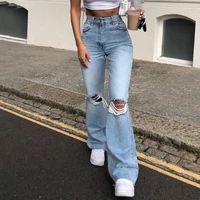 womens denim jeans hot style hot sale women wide leg trousers ripped casual trousers denim flared pants jeans