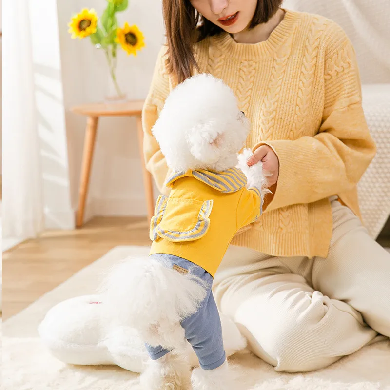 

2021 Fall/Winter New Teddy Schnauzer Bomei Small/Medium-sized Dog Four-legged Clothing Pet Cat Twill Cloth And Cashmere Material