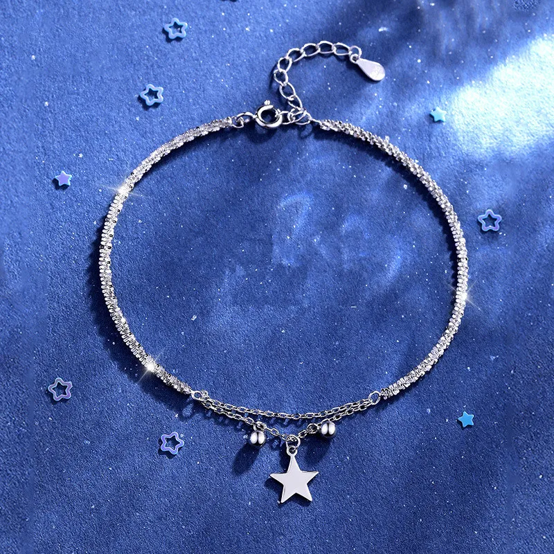 

925 серебро цепочка с кисточками круглого бисера звезда браслет, браслет на запястье для женщин девочек-гостей на свадьбе ювелирные изделия ...