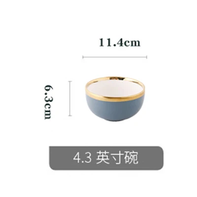Скандинавский синий CeramicsGolden Rim посуда и тарелки наборы посуды тарелка лапша суповая чаша Западная еда стейк обеденная посуда тарелки - Цвет: 11.4x6.3cm