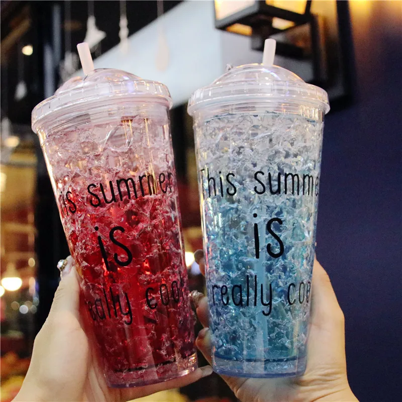 

Cartoon Plastic Gel Quick Cooling Ice Cup Summer Ice Drink Large Capacity Straw Cup Double Child Straw Cup