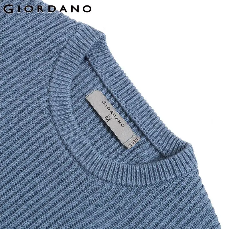 Giordano мужской вязаный джемпер с круглым вырезом под шею и длинными рукавами имеет