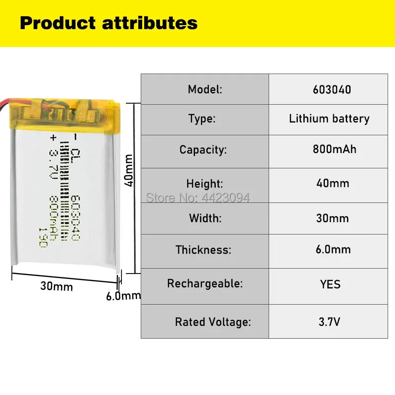 800mAh 3.7V 603040 Polymer Lithium Li-Po li ion rechargeable Battery For MP3 MP4 DVD Toy DIY Speaker Alarm Lipo cells | Электроника