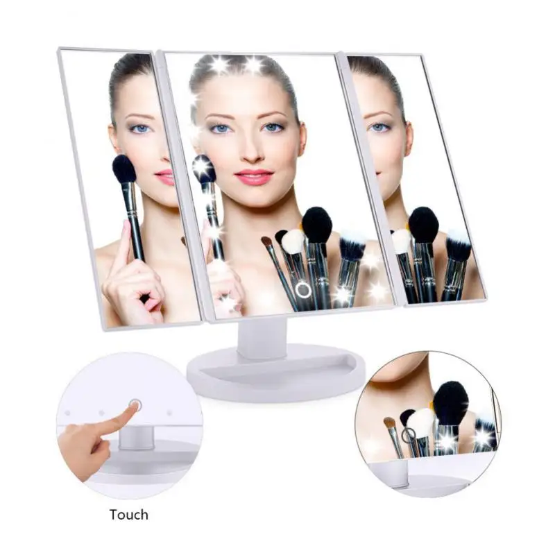 

LED Makeup Mirror With Light Ladies Storage Makeup Lamp Desktop Vanity Mirror Round Shape Cosmetic Mirrors Women Christmas Gifts