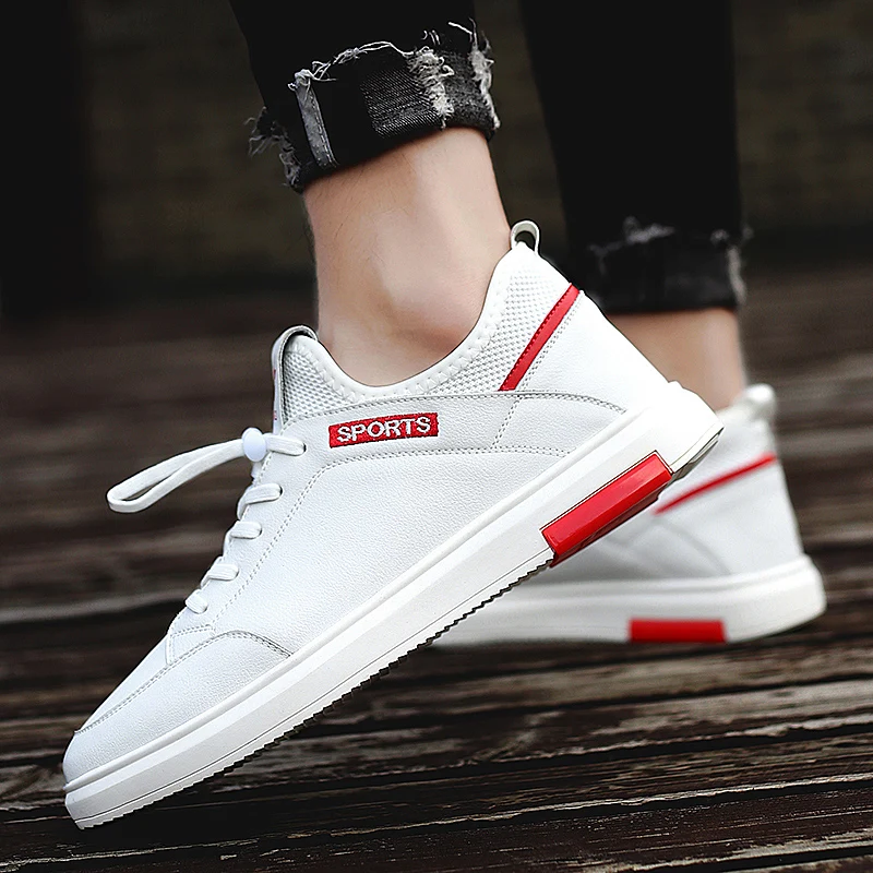 Men's Leather Casual Shoes Classic Fashion Male Lace up Flats Black White Men Flat Heel Sneakers Anti Slippery | Обувь