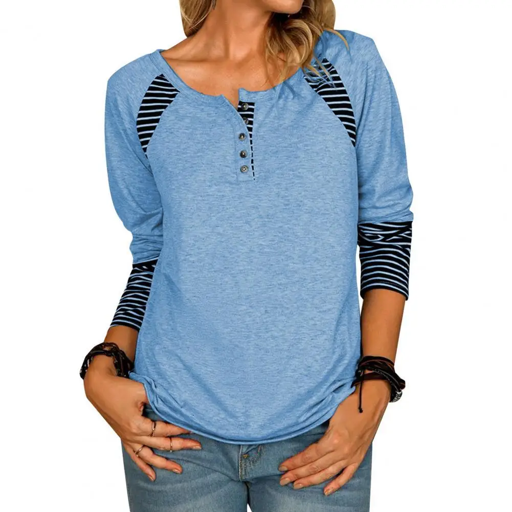 

Female Plus Size Autumn New Shirs Tops Women's Casual Color Block Round Neck Long Sleeve Loose Fashion stitching Pullover Tops