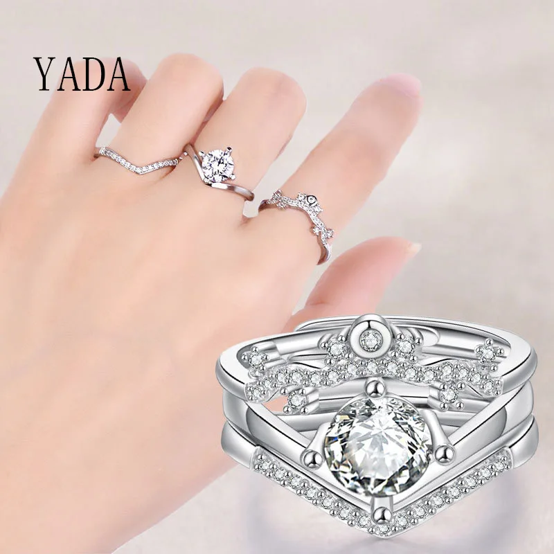 

YADA GIFTS Adjustable Engagement Wedding Rings For Women Hollow Lovers Heart Zircon Ring Jewelry Valentine's Day Ring RG200003
