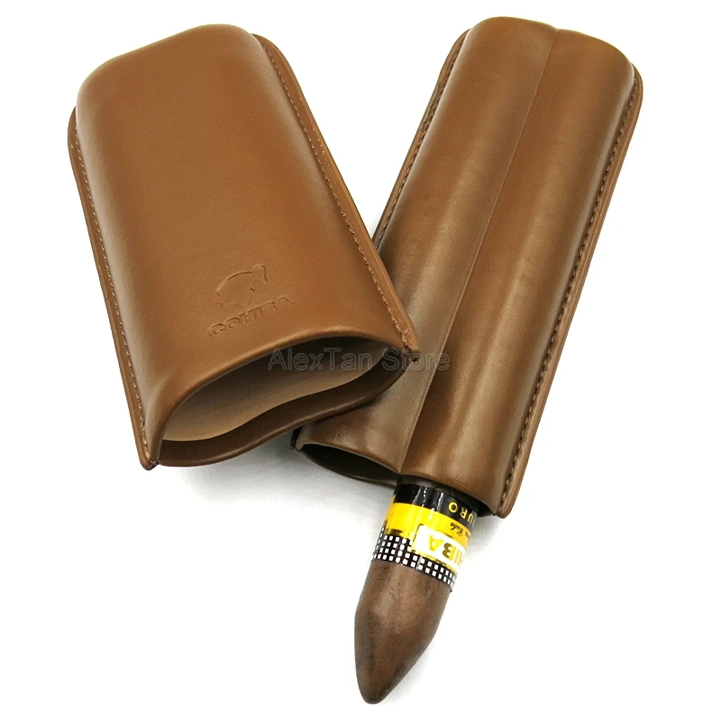 COHIBA Высококачественная коричневая коровья кожа дорожный портсигар 2 трубчатая коробка для хранения мини-сигар коробка для хранения для офиса W/Подарочная коробка