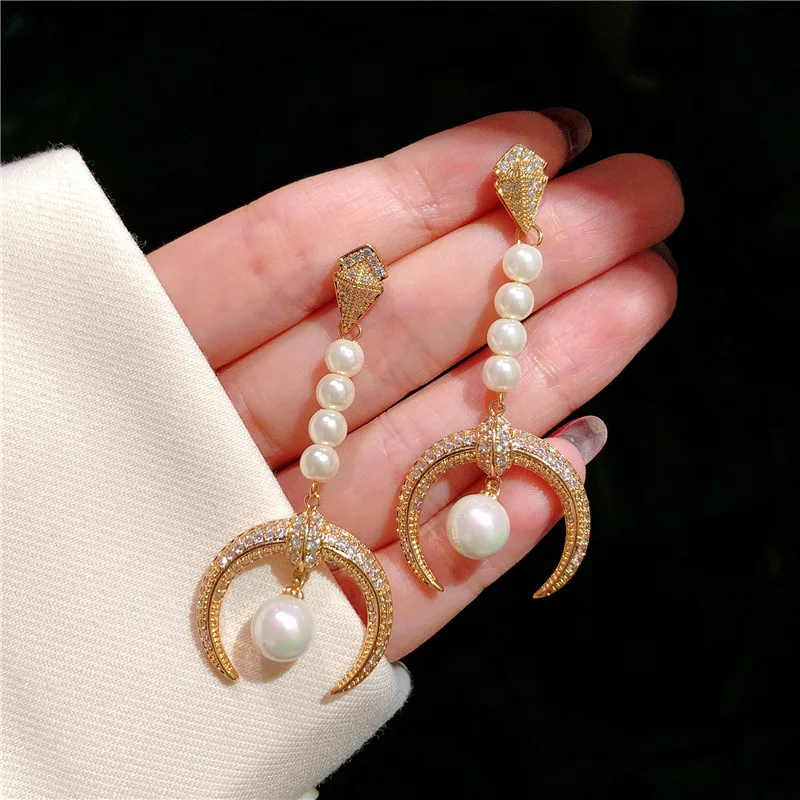 

Pearl anchor stud earrings all-match long earrings