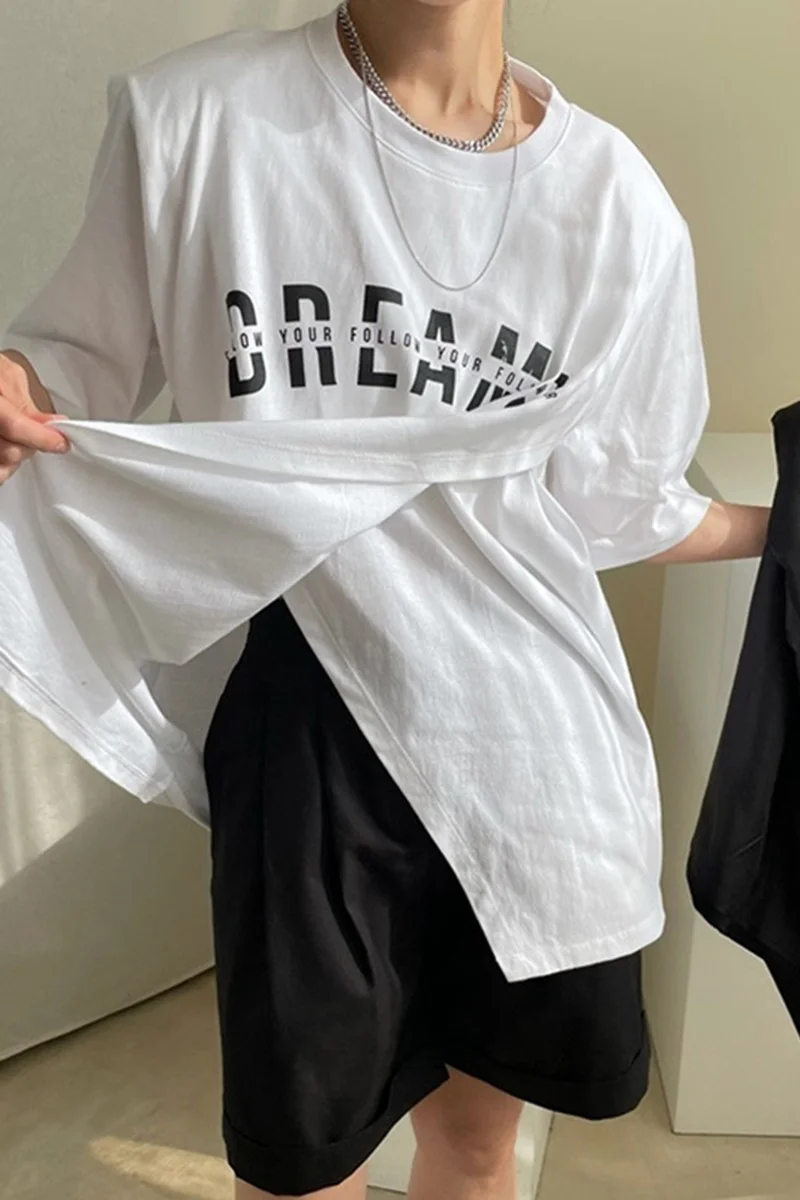 Футболка женская с круглым вырезом и коротким рукавом шикарный свободный