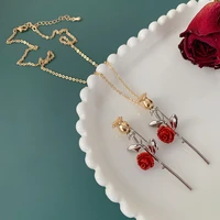 metal stereo rose necklace for women girl cardigan pin clavicle simple sweater chain pendant torque party jewelry accessories