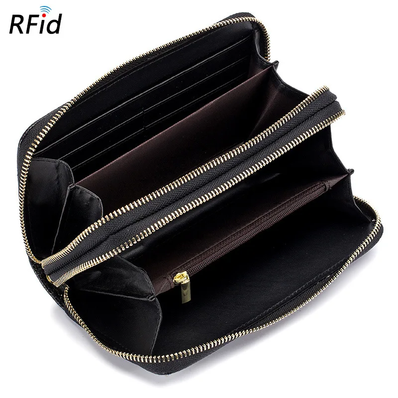 

Double Zipper Layers Women Clutch Wallet Genuine Leather Mobile Phone Pouch Cards Holder Coin Purse Ladies Clutch Hand Bag