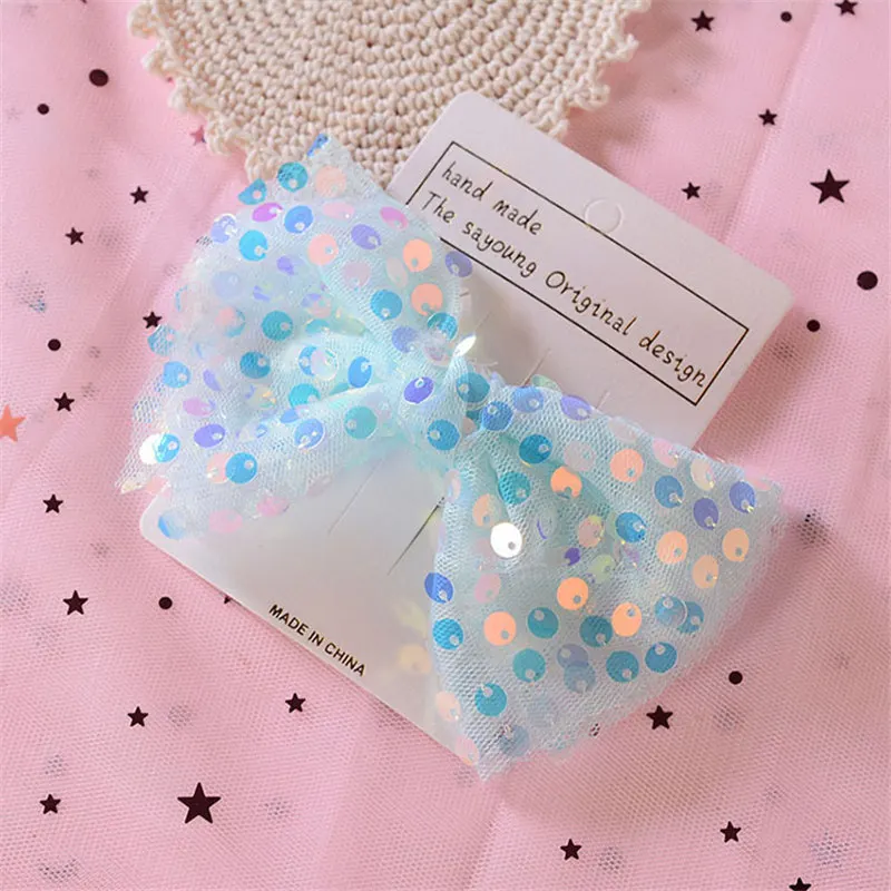 Милые сетчатые заколки с блестками для девочек большим бантом милые розовые