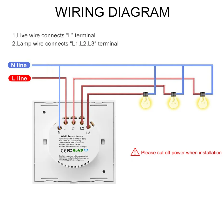 EU Standard Smart WIFI Touch Switch 1/2/3 Gang 90V-250V Light Lamp Timing&ampRemote Control APP Work with Alexa Google Home |