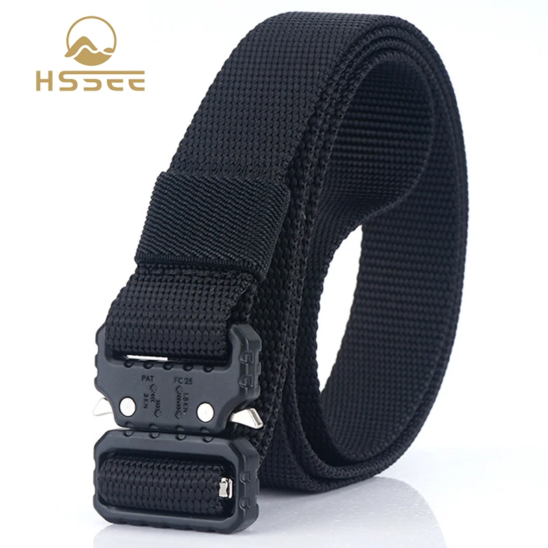 

HSSEE 2.5cm Tactical Belt Official Genuine Soft Real Nylon Military Belt Hard Metal Quick Release Buckle Unisex Sports Belt