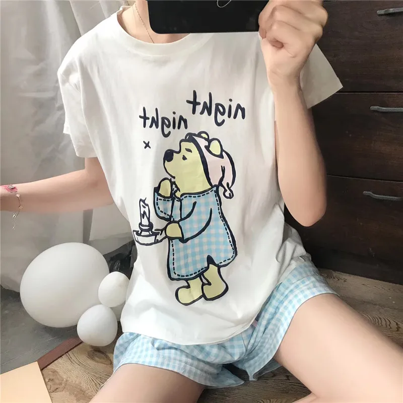 Caiyier милый Принт мультяшного медведя футболка и шорты набор 2019 короткий рукав