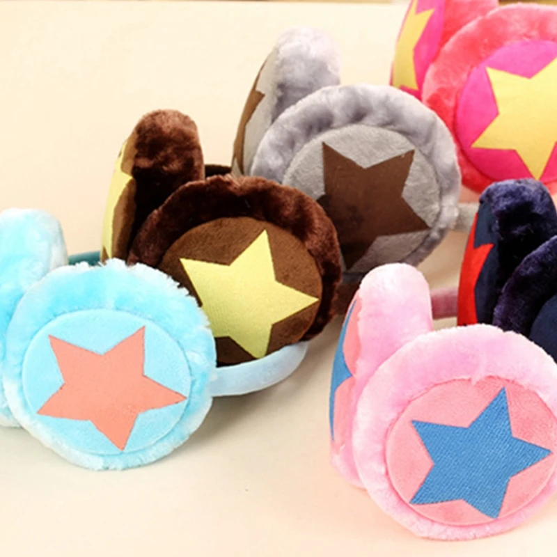 Регулируемые Зимние теплые наушники для детей плюшевые меховые со звездами