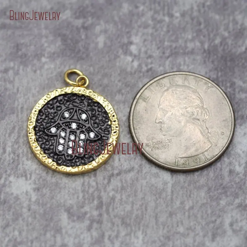 Белая циркониевая позолоченная рука хамса круглой формы ручная подвеска PM26744 |