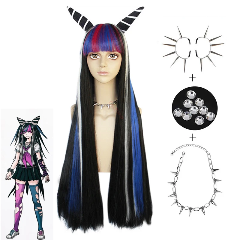 Парик для косплея Ибуки миода из аниме данганронпа длинные волосы рога дышащие