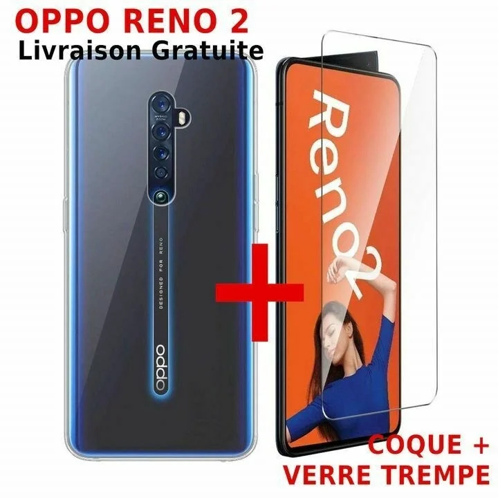 

Verre Trempé Glasse Transparent + Cover Etui Coque Silicone Pour for OPPO Reno 2