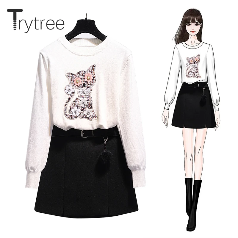 Trytree 2019 осенне зимний комплект из двух предметов повседневный топ с круглым