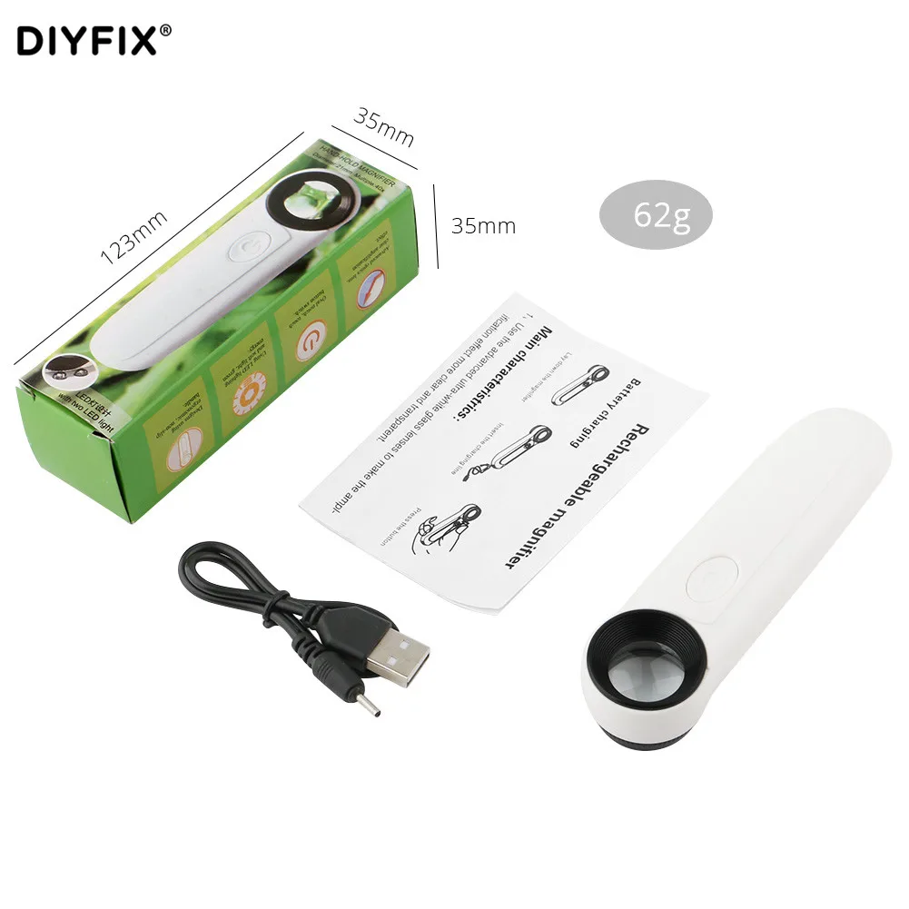 Оптическая лупа DIYFIX 40X с 2 светодиодный ными светильник пами ручная