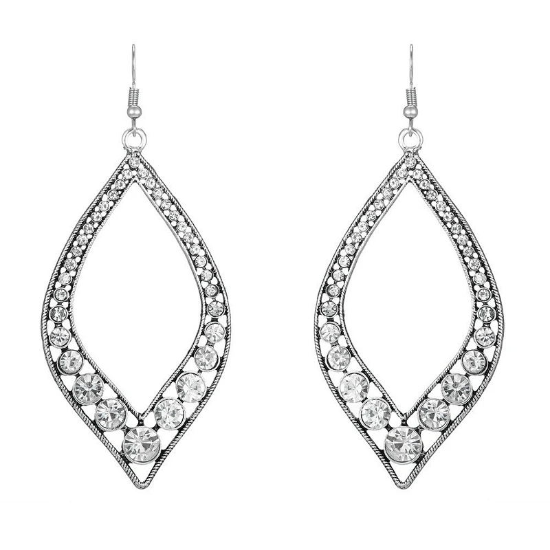 

Luxury Vintage Rhombic Hollow Rhinestone Geometric Dangle Earrings For Women Hyperbole Trendy Big Drop Earrings Fashion Jewelry