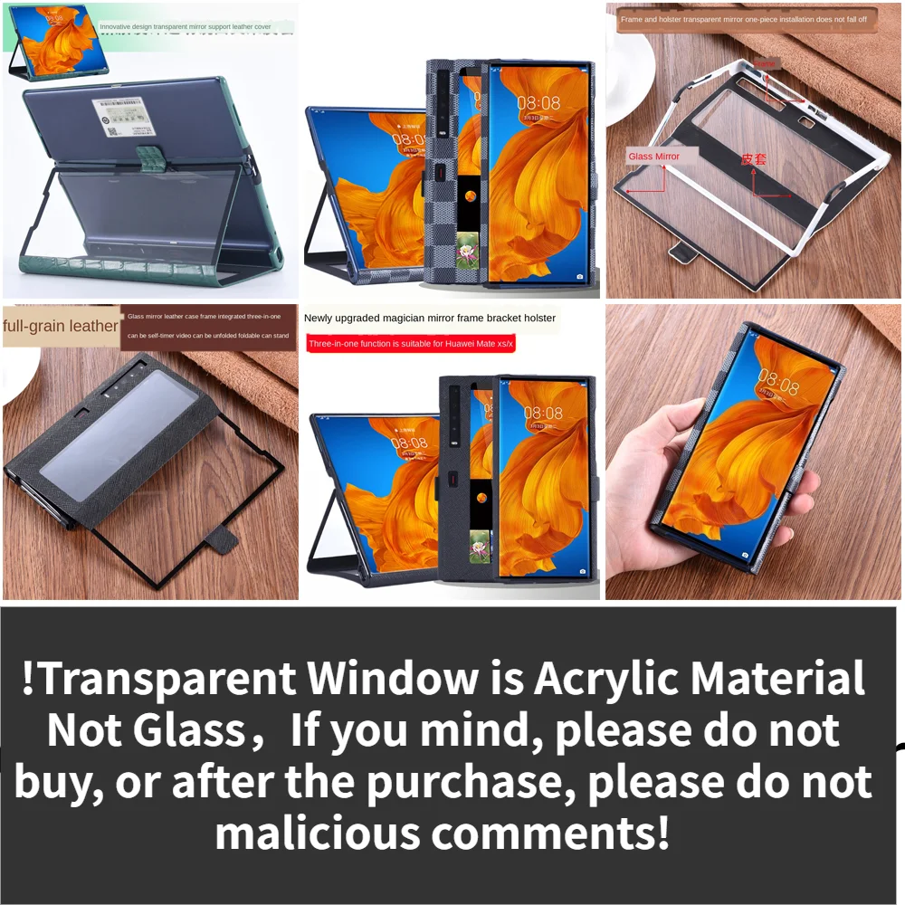 

New TECH Front is Acrylic Transparent With Genuine Leather huawei mate xs case kickstand huawei mate xs 5g case cover