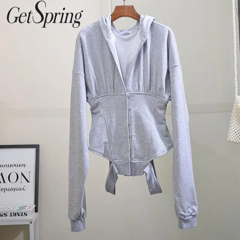 Женская Асимметричная Толстовка Getspring черная или серая Повседневная толстовка с